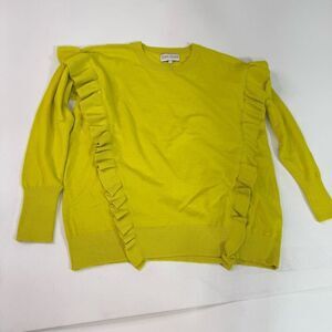 Caryn Vallone Sweater Womens Medium Yellow Long Sleeve Crew Neck Pullover Ruffle
